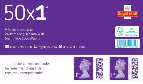 Royal Mail 1st Class Letter Stamps Book 50