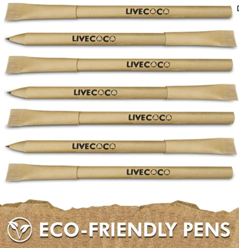 LiveCoco Eco-Friendly Pens Pack of 24 - Kraft Paper and Steel Biodegradable Pens