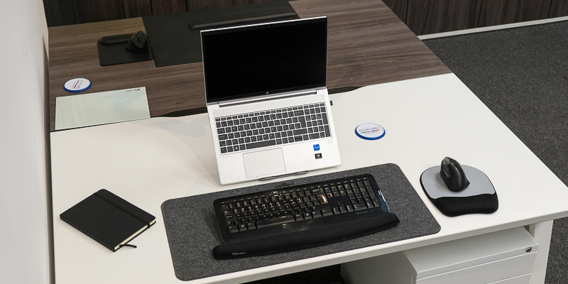 Ergonomic desk and accessories