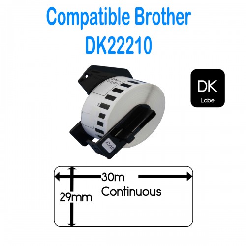 EasyOffice Brother Compatible Black on White Continuous Length Paper Tape 29mm DK22210 - Pack 10