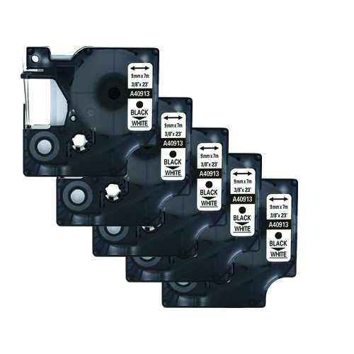 EasyOffice Dymo Compatible Black on White D1 9mm Tape 40913 / S0720680 - 5 Pack