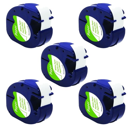EasyOffice Compatible Dymo 91200 LetraTag Paper Tape 12mm x 4m White S0721510 - 5 Pack