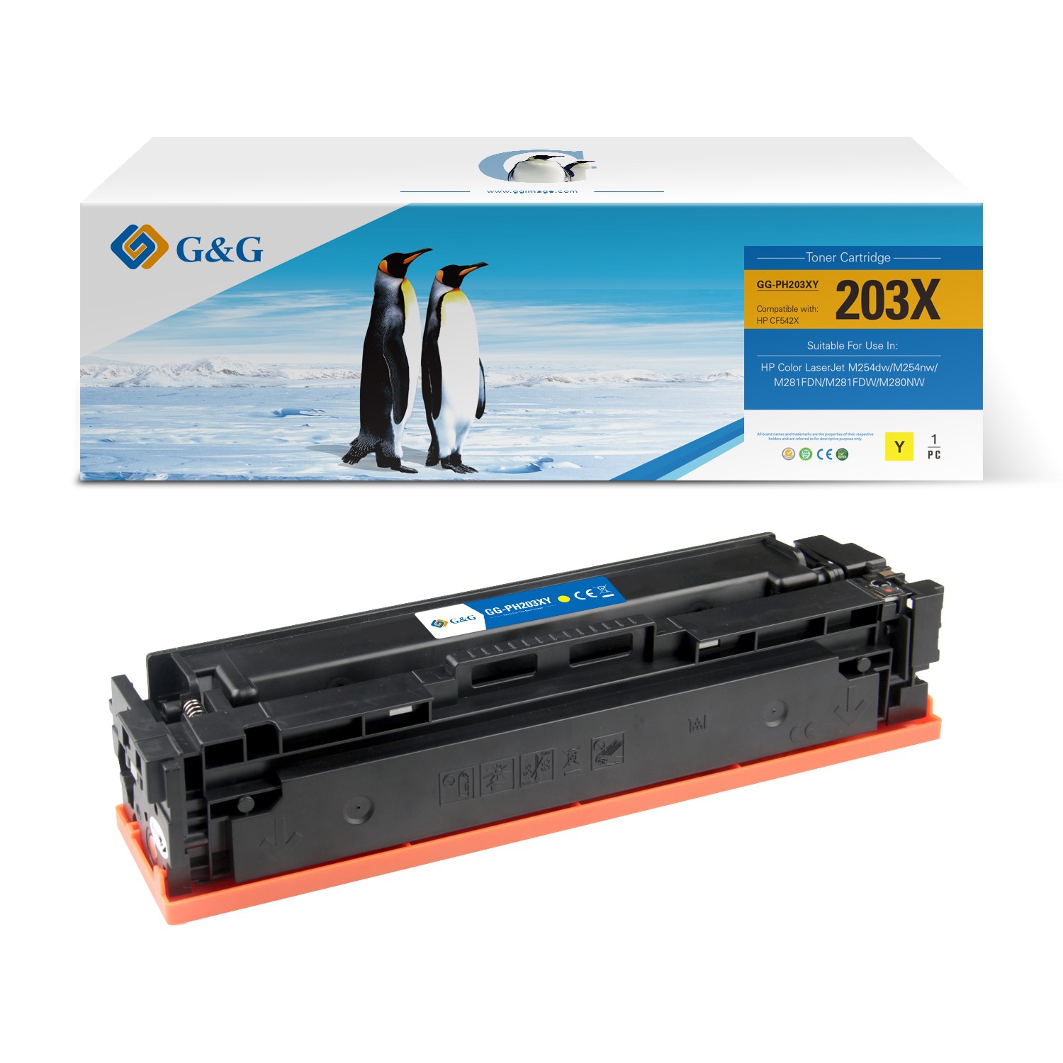 G&G Compatible HP CF542X Yellow LaserJet Toner Cartridge 203X