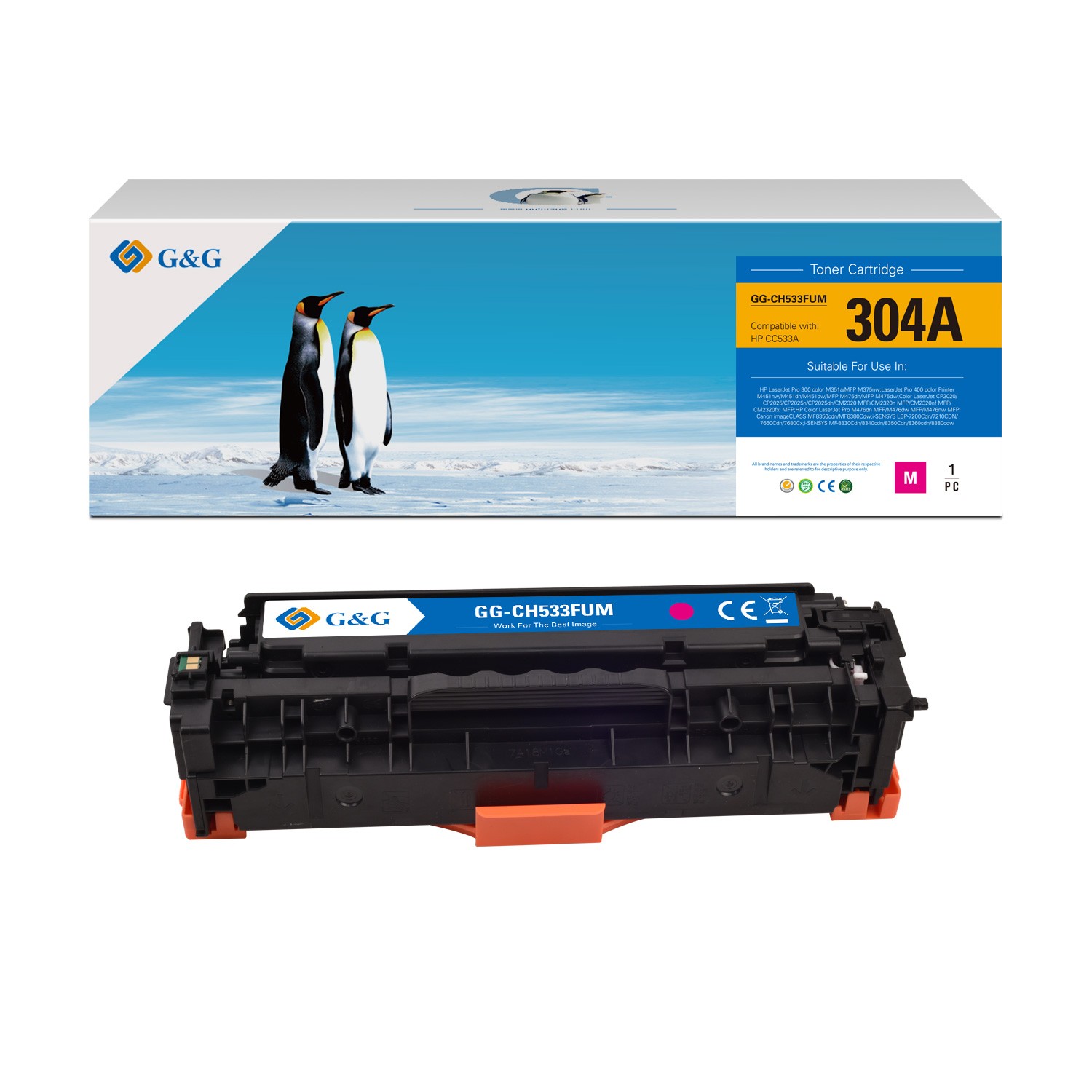 G&G HP 304a (CC530A/CC531A/CC532A/CC533A) Compatible Laser Toner Cartridge - 4 Pack