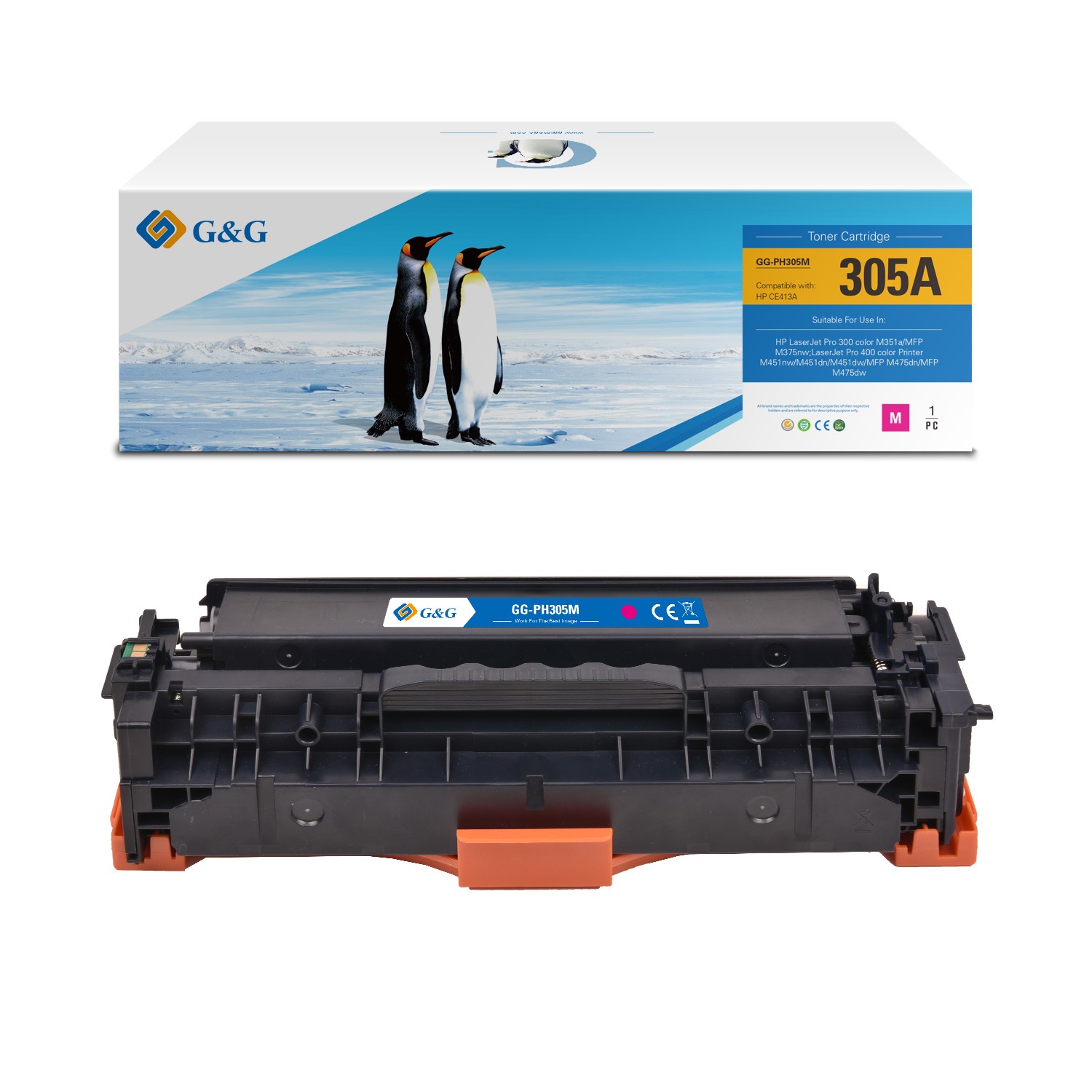 G&G HP 305X/A (CE410X/CE411A/CE412A/CE413A) Compatible Laser Toner Cartridge - 4 Pack
