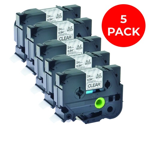 EasyOffice Brother Compatible TZe151 Black on Clear 24mm Tape - 5 Pack