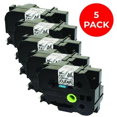 EasyOffice Brother Compatible TZe161 Black on Clear 36mm Tape - 5 Pack