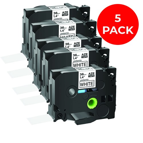 EasyOffice Brother Compatible TZe261 Black on White 36mm Tape - 5 Pack