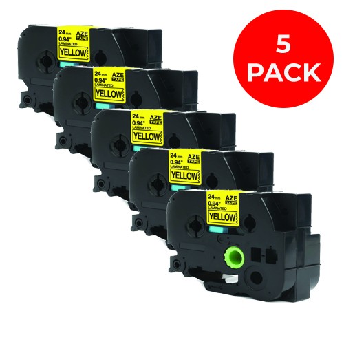 EasyOffice Brother Compatible TZe651 Black on Yellow 24mm Tape - 5 Pack