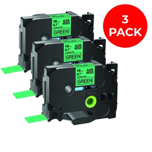 EasyOffice Brother Compatible TZe-741 Black on Green 18mm Tape - 3 Pack