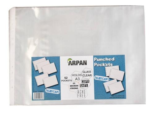 ARPAN Punched Pockets A3 Clear Transparent 60 Microns Polypropylene 11 Holes ST-9613 Pack of 52
