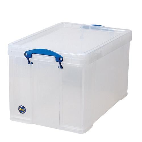 *PRE-LOVED* Really Useful Storage Box Plastic Lightweight Robust Stackable 84 Litre W440xD710xH380mm Clear Ref 84C