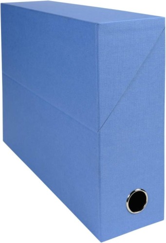 Exacompta - Ref 89522E - Canvas Transfer Box - 250 x 330mm in Size, Suitable for Storing A4 Documents, 90mm Spine, Metal Finger Hole, Spine Label - Light Blue