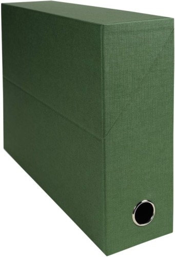 Exacompta - Ref 89523E - Canvas Transfer Box - 250 x 330mm in Size, Suitable for Storing A4 Documents, 90mm Spine, Metal Finger Hole, Spine Label - Green