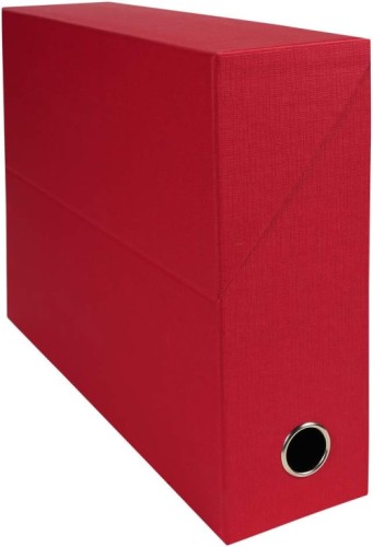 Exacompta - Ref 89525E - Canvas Transfer Box - 250 x 330mm in Size, Suitable for Storing A4 Documents, 90mm Spine, Metal Finger Hole, Spine Label - Red