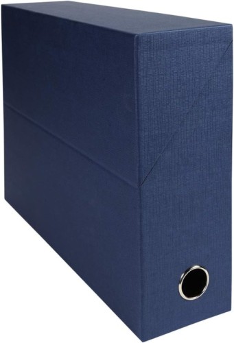 Exacompta - Ref 89527E - Canvas Transfer Box - 250 x 330mm in Size, Suitable for Storing A4 Documents, 90mm Spine, Metal Finger Hole, Spine Label - Dark Blue