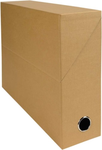 Exacompta - Ref 89528E - Canvas Transfer Box - 250 x 330mm in Size, Suitable for Storing A4 Documents, 90mm Spine, Metal Finger Hole, Spine Label - Tobacco