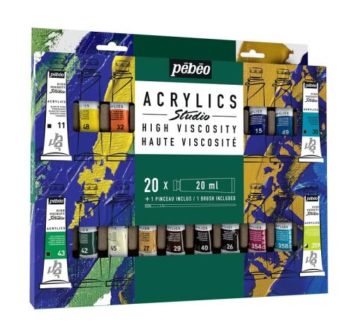 PEBEO STUDIO ACRYLIC 20 x 20ml TUBES WITH BRUSH 833426