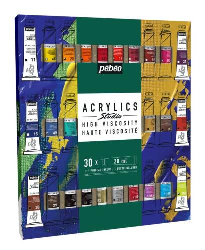 PEBEO STUDIO ACRYLIC 30 x 20ml TUBES WITH BRUSH 833436