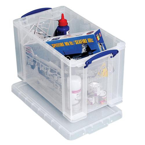 *PRE-LOVED* Really Useful Storage Box Plastic Lightweight Robust Stackable 24 Litre W270xD464xH282mm Clear Ref 24C (Non-Returnable) 