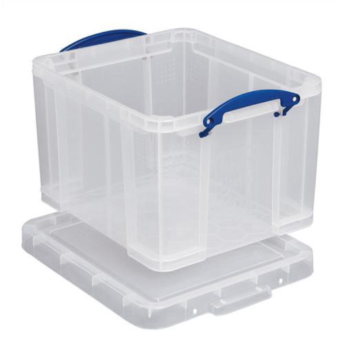 *PRE-LOVED* Really Useful Storage Box Plastic Lightweight Robust Stackable 35 Litre W390xD480xH310mm Clear Ref 35C (Non-Returnable)