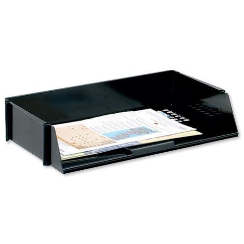 *PRE-LOVED* Office Letter Tray Wide Entry High-impact Polystyrene Stackable Black (Non-Returnable)