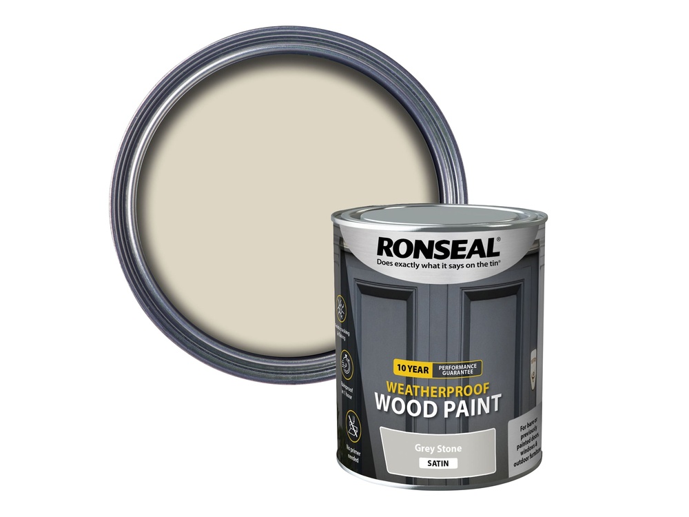 10 Year Weatherproof Wood Paint Grey Stone Satin 750ml