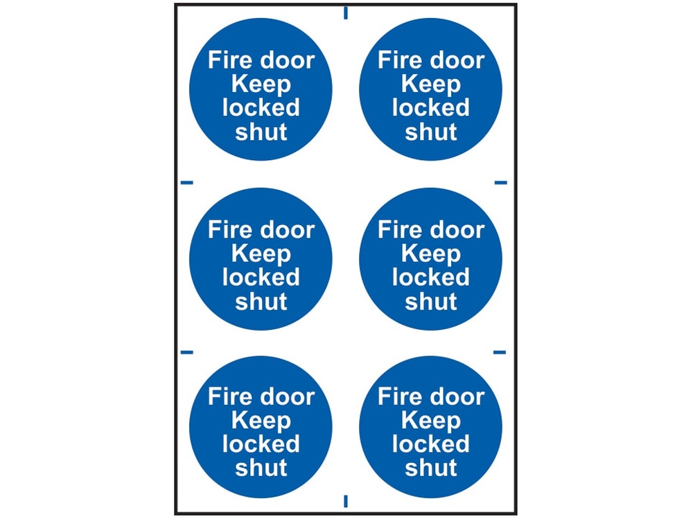 Fire Door Keep Locked Shut - 6 PVC Signs 100 x 100mm