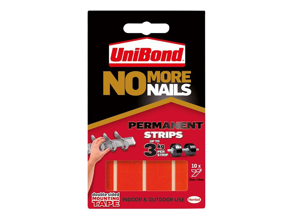 No More Nails Indoor & Outdoor Permanent Mounting Tape Strips (Pack of 10)