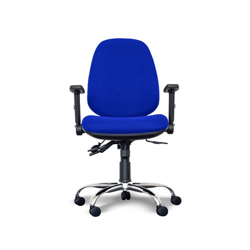 Alpha High Back Operator Chair with Lumbar Support, Adjustable Arms, Chrome Base - Blue