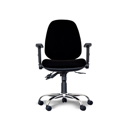 Alpha High Back Operator Chair with Lumbar Support, Adjustable Arms, Chrome Base - Black