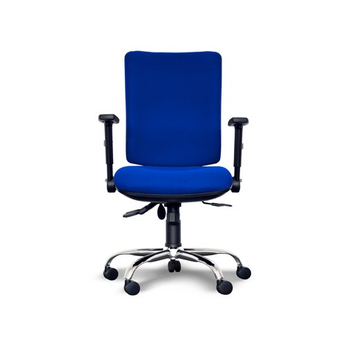 Alpha Square Back Operator Chair with Lumbar Support, Adjustable Arms, Chrome Base - Blue
