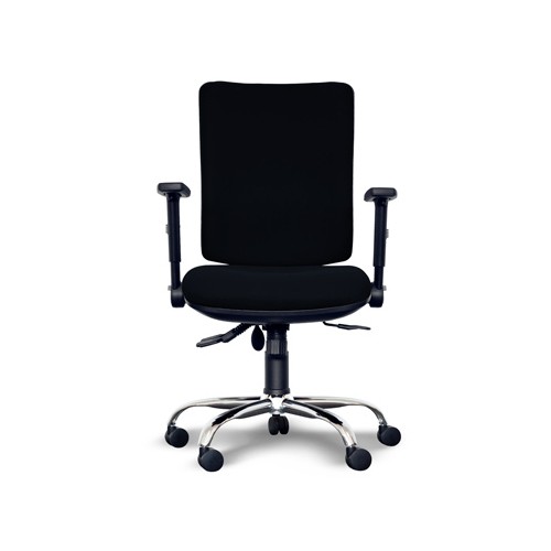 Alpha Square Back Operator Chair with Lumbar Support, Adjustable Arms, Chrome Base - Black