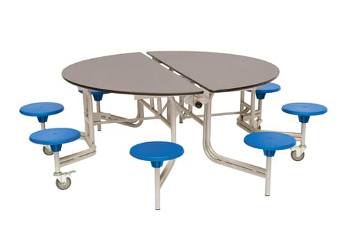 Round Mobile Folding Primary School Dining Table Blue Grey With 8 Seats 685mm High Office Monster Round Mobile Folding Primary School, Round School Table
