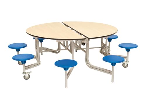 Round Mobile Folding Primary School Dining Table Maple With 8 Seats 685mm High Office Monster Round Mobile Folding Primary School, School Round Tables