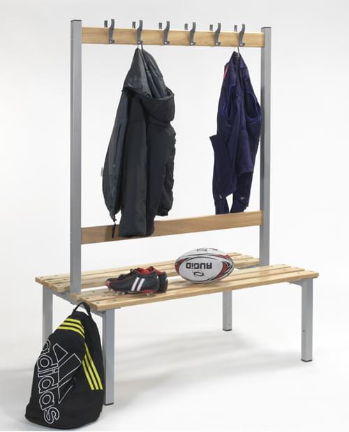 Double Sided Changeroom Locker Room Bench with Hooks 300mm Deep 1000mm Wide