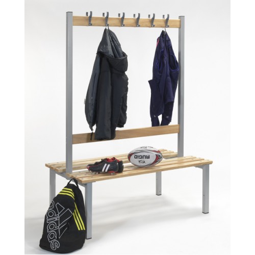 Double Sided Changeroom Locker Room Bench with Hooks Shoe Tray300mm Deep 1200mm Wide