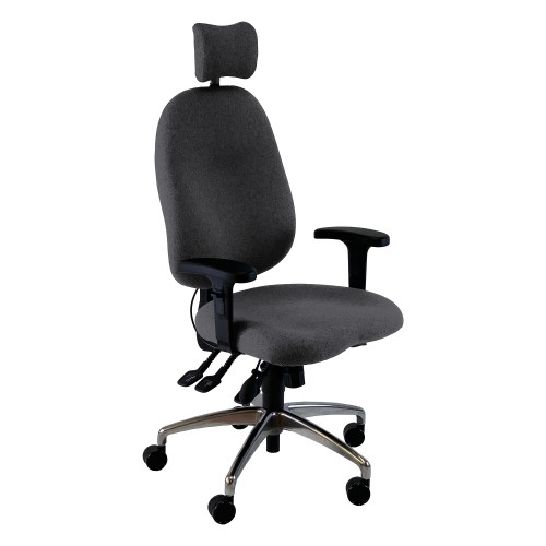 Uni 5 Ergonomic Task Operator Chair Paseo Grey Chrome Base Height Adjustable Arms Headrest