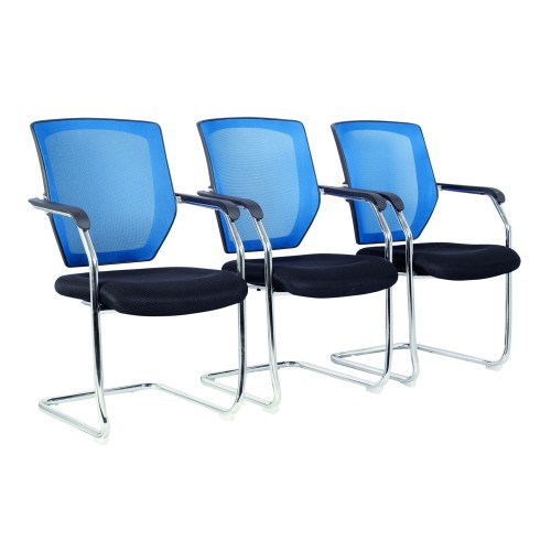 Anstey Medium Back Two Tone Designer Mesh Cantilever Visitor Chair with Sculptured Lumbar, Spine Support and Integrated Armrests Blue