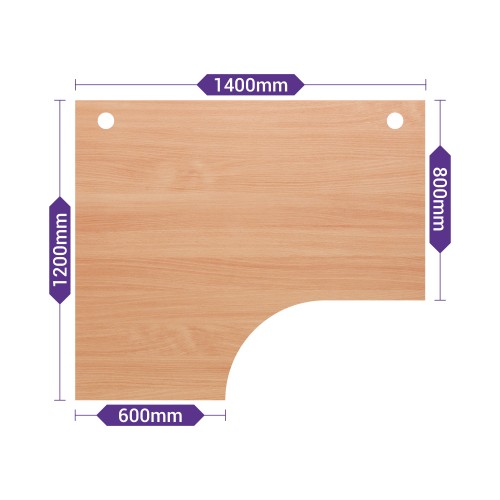 TR10 left hand ergonomic desk 1400mm - white frame, beech top