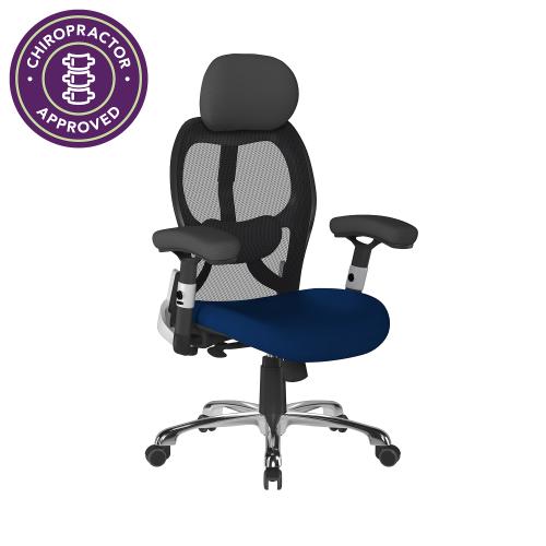Willard Ergonomic Luxury High Back Executive Mesh Chair with Chrome Base Certified for 24 Hour Use - Coloured  seat pad Scuba/Blac