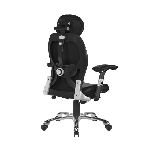 Willard Ergonomic Luxury High Back Executive Mesh Chair with Chrome Base Adjustable Arms Certified for 24 Hour Use Black Leather Effect PU
