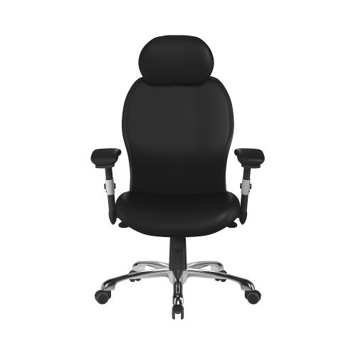 Willard Ergonomic Luxury High Back Executive Mesh Chair with Chrome Base Adjustable Arms Certified for 24 Hour Use Black Leather Effect PU