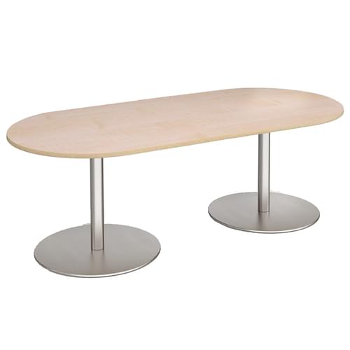 Eternal radial end boardroom table 2000mm x 1000mm - brushed steel base and oak top