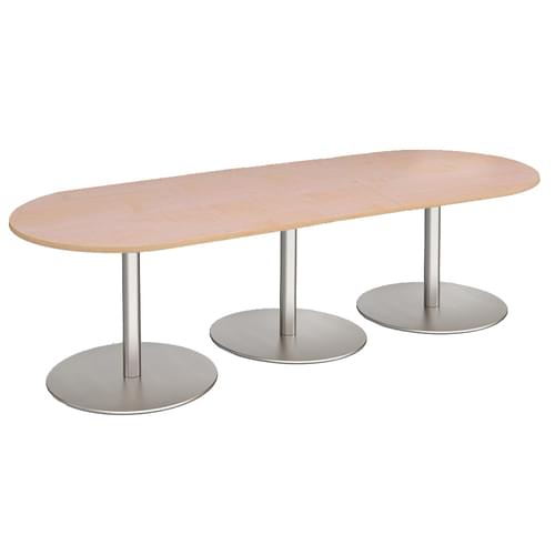 Eternal radial end boardroom table 3000mm x 1000mm - brushed steel base and oak top