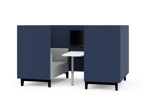 Fence Media Agile Co Working 4 Seater Booth Black Legs Stem