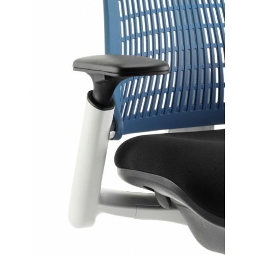 Flex Task Operator Chair White Frame Black Fabric Seat With Blue Back With Arms