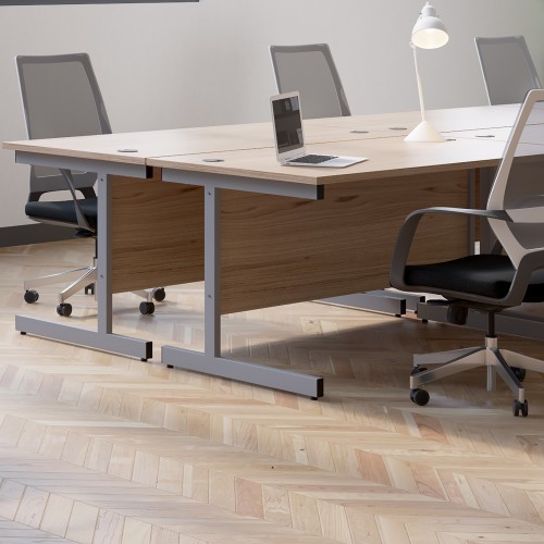 First Radial Right Hand Desk with Pedestal 1600x800-1200mm Beech/Silver KF803287