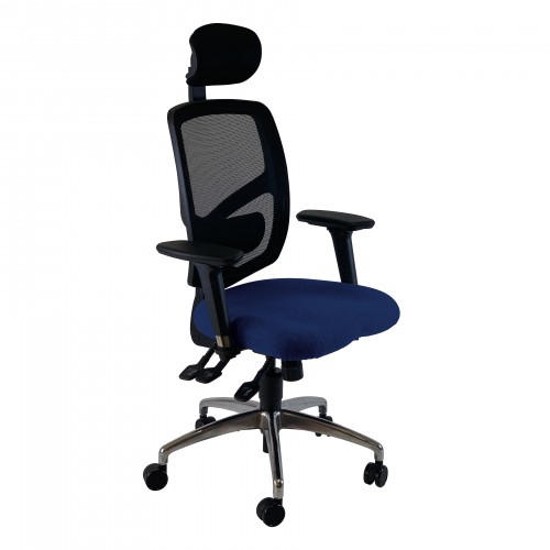 Uni 12 Ergonomic Task Operator Chair Scuba Blue Chrome Base Multi Function Arms Headrest