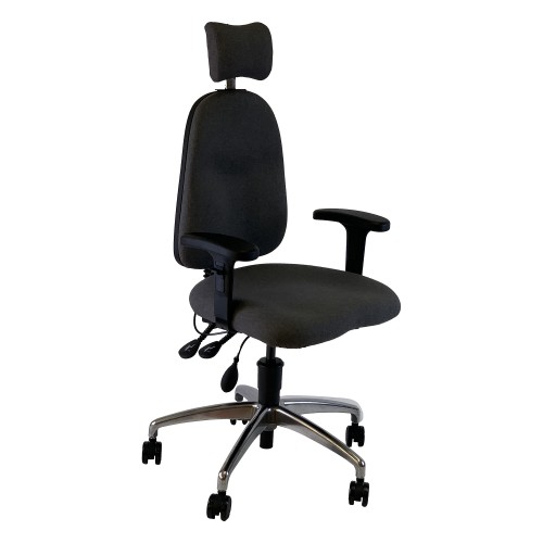 Uni 1 Ergonomic Task Operator Chair Xtreme Havana Black Fabric Chrome Base Height Adjustable Arms Headrest